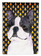 Load image into Gallery viewer, Boston Terrier Candy Corn Halloween Portrait Garden Flag – Decorative Outdoor Yard Flag