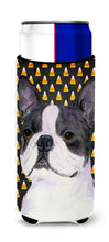 Load image into Gallery viewer, Boston Terrier Candy Corn Halloween Portrait Slim Can Hugger – Fun &amp; Functional Drink Coolers SS4309MUK
