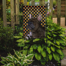 Load image into Gallery viewer, French Bulldog Candy Corn Halloween Portrait Garden Flag – Decorative Outdoor Yard Flag