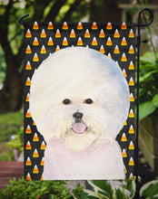 Load image into Gallery viewer, Bichon Frise Candy Corn Halloween Portrait Garden Flag – Decorative Outdoor Yard Flag
