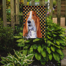 Load image into Gallery viewer, Basset Hound Candy Corn Halloween Portrait Garden Flag – Decorative Outdoor Yard Flag