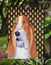 Load image into Gallery viewer, Basset Hound Candy Corn Halloween Portrait Garden Flag – Decorative Outdoor Yard Flag