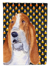 Load image into Gallery viewer, Basset Hound Candy Corn Halloween Portrait Garden Flag – Decorative Outdoor Yard Flag