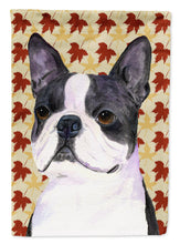 Load image into Gallery viewer, Boston Terrier Fall Leaves Portrait Garden Flag – Decorative Outdoor Yard Flag
