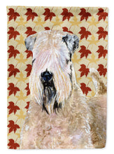 Load image into Gallery viewer, Wheaten Terrier Soft Coated Fall Leaves Portrait Garden Flag – Decorative Outdoor Yard Flag