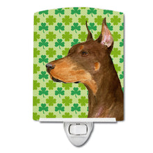 Load image into Gallery viewer, Doberman St. Patrick's Day Shamrock Portrait Ceramic Night Light SS4399CNL