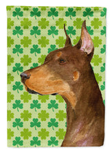 Load image into Gallery viewer, Doberman St. Patrick's Day Shamrock Portrait Garden Flag – Decorative Outdoor Yard Flag