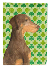 Load image into Gallery viewer, Doberman St. Patrick's Day Shamrock Portrait Flag Canvas House Size