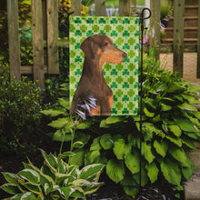 Load image into Gallery viewer, Doberman St. Patrick's Day Shamrock Portrait Garden Flag – Decorative Outdoor Yard Flag