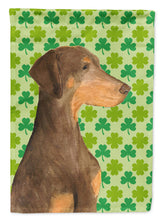 Load image into Gallery viewer, Doberman St. Patrick's Day Shamrock Portrait Garden Flag – Decorative Outdoor Yard Flag