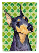 Load image into Gallery viewer, Doberman St. Patrick's Day Shamrock Portrait Garden Flag – Decorative Outdoor Yard Flag