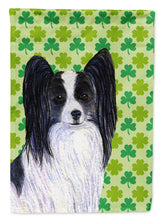 Load image into Gallery viewer, Papillon St. Patrick's Day Shamrock Portrait Garden Flag – Decorative Outdoor Yard Flag