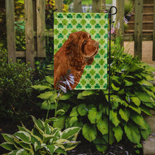 Load image into Gallery viewer, Sussex Spaniel St. Patrick's Day Shamrock Portrait Garden Flag – Decorative Outdoor Yard Flag