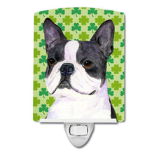 Load image into Gallery viewer, Boston Terrier St. Patrick's Day Shamrock Portrait Ceramic Night Light SS4447CNL
