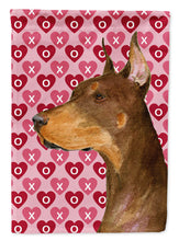 Load image into Gallery viewer, Doberman Hearts Love and Valentine's Day Portrait Garden Flag – Decorative Outdoor Yard Flag