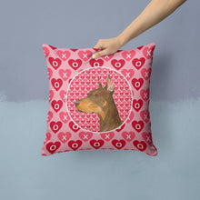 Load image into Gallery viewer, Doberman Hearts Love and Valentine's Day Portrait Throw Pillow - 14x14 Decorative Pillow – Art for Your Home &amp; Patio SS4468PW1414