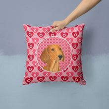 Load image into Gallery viewer, Dachshund Hearts Love and Valentine's Day Portrait Throw Pillow - 14x14 Decorative Pillow – Art for Your Home &amp; Patio SS4487PW1414