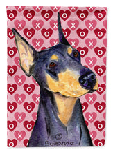 Load image into Gallery viewer, Doberman Hearts Love and Valentine's Day Portrait Garden Flag – Decorative Outdoor Yard Flag