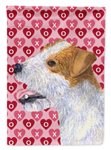 Load image into Gallery viewer, Jack Russell Terrier Hearts Love and Valentine's Day Portrait Garden Flag – Decorative Outdoor Yard Flag