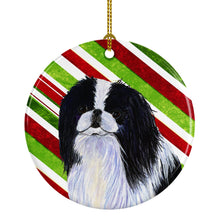 Load image into Gallery viewer, Japanese Chin Candy Cane Holiday Christmas Ornament - Round Ceramic Ornament – Artist-Designed Keepsake Decoration SS4536