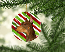 Load image into Gallery viewer, Doberman Candy Cane Holiday Christmas Ornament - Round Ceramic Ornament – Artist-Designed Keepsake Decoration SS4537