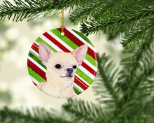 Load image into Gallery viewer, Chihuahua Candy Cane Holiday Christmas Ornament - Round Ceramic Ornament – Artist-Designed Keepsake Decoration SS4541
