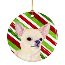 Load image into Gallery viewer, Chihuahua Candy Cane Holiday Christmas Ornament - Round Ceramic Ornament – Artist-Designed Keepsake Decoration SS4541