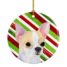 Load image into Gallery viewer, Chihuahua Candy Cane Holiday Christmas Ornament - Round Ceramic Ornament – Artist-Designed Keepsake Decoration SS4543