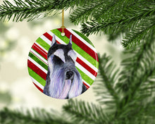 Load image into Gallery viewer, Schnauzer Candy Cane Holiday Christmas Ornament - Round Ceramic Ornament – Artist-Designed Keepsake Decoration SS4546