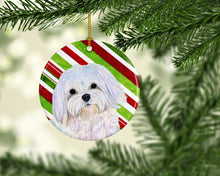 Load image into Gallery viewer, Maltese Candy Cane Holiday Christmas Ornament - Round Ceramic Ornament – Artist-Designed Keepsake Decoration SS4551