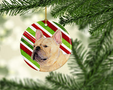 Load image into Gallery viewer, French Bulldog Candy Cane Holiday Christmas Ornament - Round Ceramic Ornament – Artist-Designed Keepsake Decoration SS4554