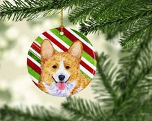 Load image into Gallery viewer, Corgi Candy Cane Holiday Christmas Ornament - Round Ceramic Ornament – Artist-Designed Keepsake Decoration SS4555