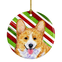 Load image into Gallery viewer, Corgi Candy Cane Holiday Christmas Ornament - Round Ceramic Ornament – Artist-Designed Keepsake Decoration SS4555