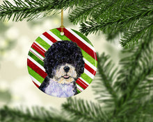 Load image into Gallery viewer, Portuguese Water Dog Candy Cane Holiday Christmas Ornament - Round Ceramic Ornament – Artist-Designed Keepsake Decoration SS4559