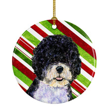 Load image into Gallery viewer, Portuguese Water Dog Candy Cane Holiday Christmas Ornament - Round Ceramic Ornament – Artist-Designed Keepsake Decoration SS4559