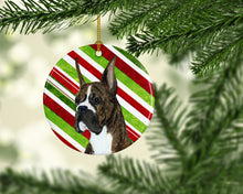 Load image into Gallery viewer, Boxer Candy Cane Holiday Christmas Ornament - Round Ceramic Ornament – Artist-Designed Keepsake Decoration SS4577