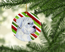 Load image into Gallery viewer, Boxer Candy Cane Holiday Christmas Ornament - Round Ceramic Ornament – Artist-Designed Keepsake Decoration SS4578