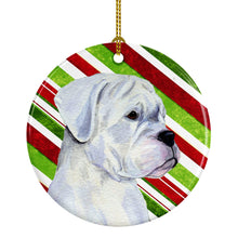 Load image into Gallery viewer, Boxer Candy Cane Holiday Christmas Ornament - Round Ceramic Ornament – Artist-Designed Keepsake Decoration SS4578