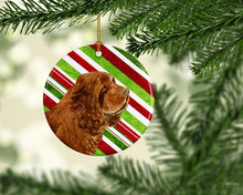 Load image into Gallery viewer, Sussex Spaniel Candy Cane Holiday Christmas Ornament - Round Ceramic Ornament – Artist-Designed Keepsake Decoration SS4579