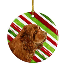 Load image into Gallery viewer, Sussex Spaniel Candy Cane Holiday Christmas Ornament - Round Ceramic Ornament – Artist-Designed Keepsake Decoration SS4579
