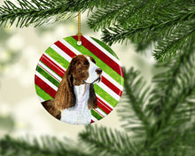 Load image into Gallery viewer, Springer Spaniel Candy Cane Holiday Christmas Ornament - Round Ceramic Ornament – Artist-Designed Keepsake Decoration SS4582