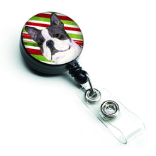 Load image into Gallery viewer, Boston Terrier Candy Cane Holiday Christmas Retractable Badge Reel SS4585BR