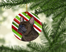 Load image into Gallery viewer, French Bulldog Candy Cane Holiday Christmas Ornament - Round Ceramic Ornament – Artist-Designed Keepsake Decoration SS4588