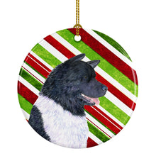Load image into Gallery viewer, Akita Candy Cane Holiday Christmas Ornament - Round Ceramic Ornament – Artist-Designed Keepsake Decoration SS4590