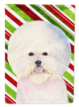 Load image into Gallery viewer, Bichon Frise Candy Cane Holiday Christmas Garden Flag – Decorative Outdoor Yard Flag