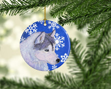 Load image into Gallery viewer, Siberian Husky Winter Snowflakes Holiday Christmas Ornament - Round Ceramic Ornament – Artist-Designed Keepsake Decoration SS4602
