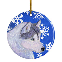 Load image into Gallery viewer, Siberian Husky Winter Snowflakes Holiday Christmas Ornament - Round Ceramic Ornament – Artist-Designed Keepsake Decoration SS4602