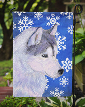 Load image into Gallery viewer, Siberian Husky Winter Snowflakes Holiday Garden Flag – Decorative Outdoor Yard Flag