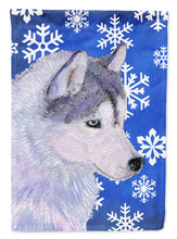 Load image into Gallery viewer, Siberian Husky Winter Snowflakes Holiday Garden Flag – Decorative Outdoor Yard Flag