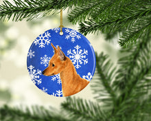 Load image into Gallery viewer, Min Pin Winter Snowflakes Holiday Christmas Ornament - Round Ceramic Ornament – Artist-Designed Keepsake Decoration SS4604